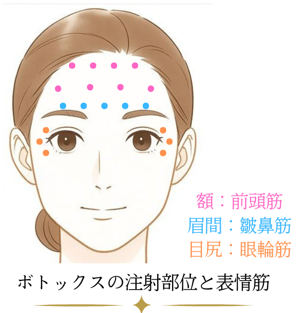 額（おでこ）、眉間、目尻のシワ治療　デザイン