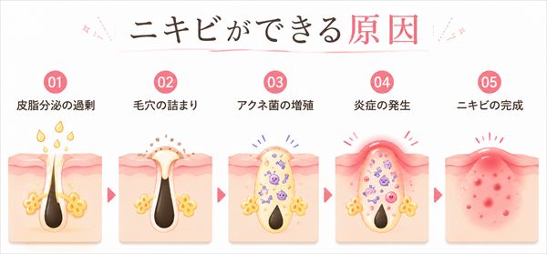 ニキビのできる原因と進行段階